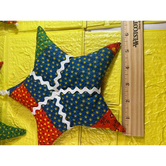 Vintage Christmas Hand Sewn Cloth Fabric Stuffed Star Ornaments Tree Set 11 - Picture 15 of 16